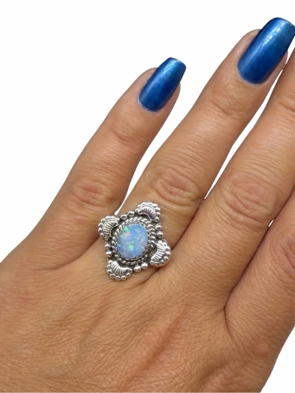 Fire Opal Ring Size 7 Solid 925 Sterling Silver Light Blue Stone
